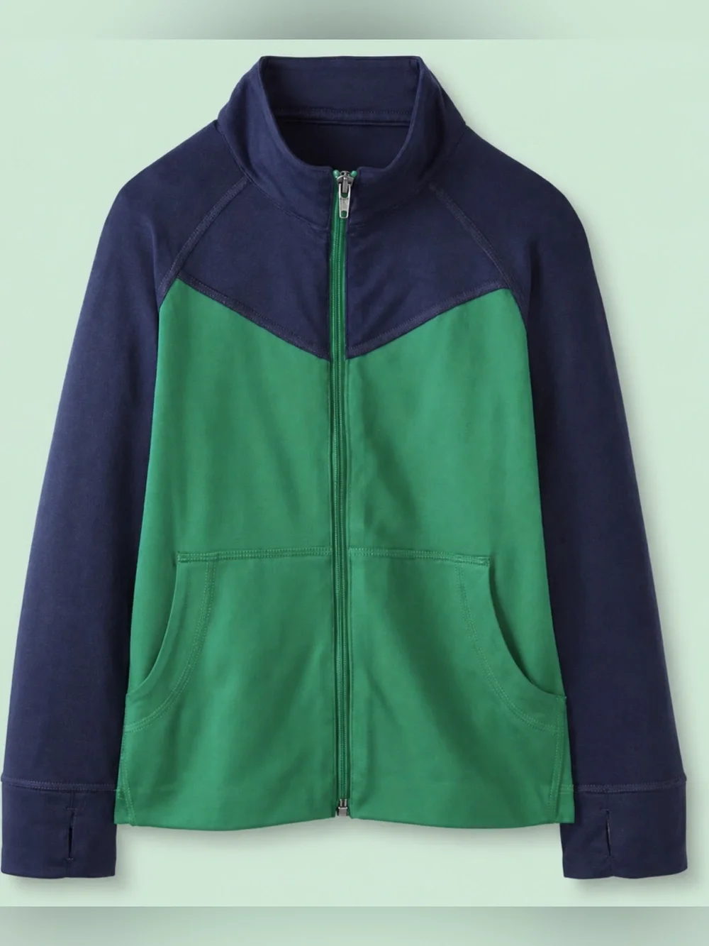 KIDS Hanna Andersson UV Green & Navy Blue Colorblock Full Zip Jacket - SIZE 10